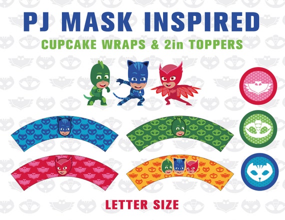 PJ MASKS Inspired Cupcake Wraps &amp; Toppers Letter Size - Etsy