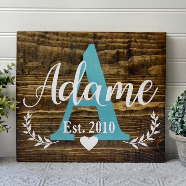 Custom Name Wood Sign, Family Established Initial sign. Wedding gift, Anniversary Farmhouse Inspired