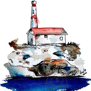 Carter Island Lighthouse Lockeport Nueva Escocia acuarela impresión tarjeta de felicitación en blanco pintura original mate brillante 5x7 8x10 impresión de arte