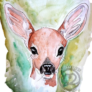 Deer Fawn watercolour print blank greeting card original painting matte glossy 5x7 8x10 art print