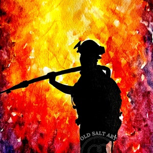 Flammes de force pompier flammes aquarelle impression carte de voeux vierge peinture originale mat brillant 5 x 7 8 x 10 impression d'art Nouvelle-Écosse