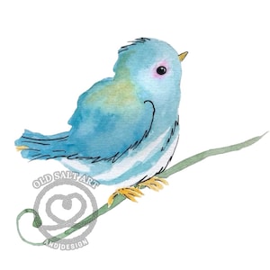 Impression aquarelle minuscule oiseau bleu carte de voeux vierge peinture originale mat brillant 5 x 7 8 x 10 impression d'art Nouvelle-Écosse