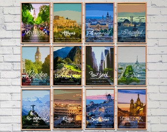 Travel Poster Set: World Cities Art Prints (Digital Download)