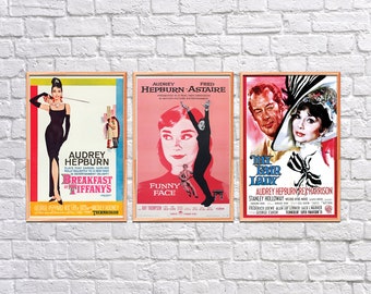 Audrey Hepburn posters, printable movie poster set, retro poster, vintage wall art, film poster, vintage movie posters