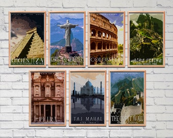 7 Wonders of the World Travel Poster Set (Digital Download)