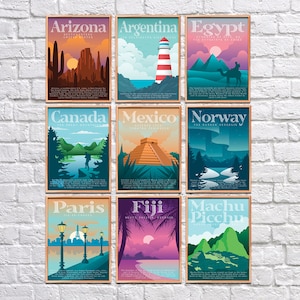 Retro Travel Posters, Poster Set, Art Downloads, Digital Prints