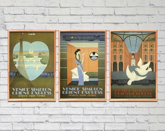Pósters de viajes vintage, arte ferroviario retro (descarga digital)