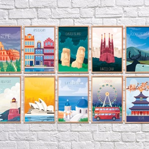 Retro Travel Poster Set: Gallery Wall Art Prints (Digital Download)