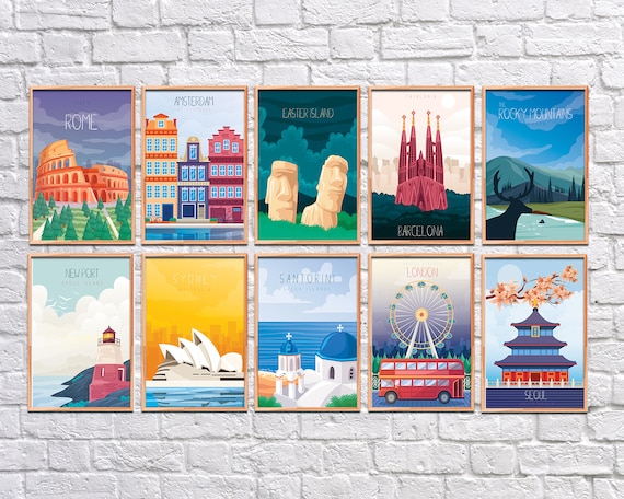 Retro Travel Poster Set: Gallery Wall Art Prints (Digital Download)