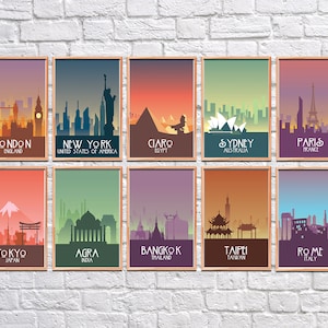 Colorful Retro Travel Poster Set: Gallery Wall Art (Digital Prints)