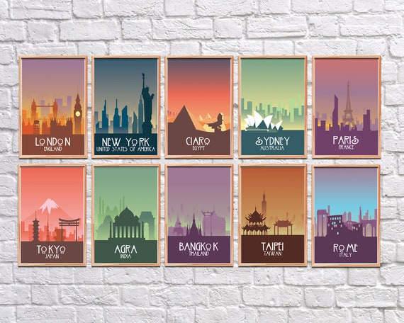 Colourful Travel Posters, Print Set, Art Download, Digital Prints