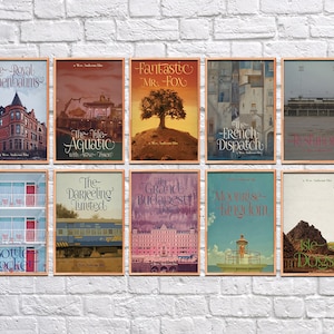 Wes Anderson Filme Druckset, Kunst-Download, Kunstdrucke, druckbare Filmposter, das Grand Hotel in Budapest, die Royal Tenenbaums Kunst