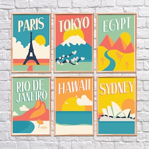 Retro travel poster, poster set, art download, Digital prints, printable art, printable travel poster, travel decor, vintage travel poster,