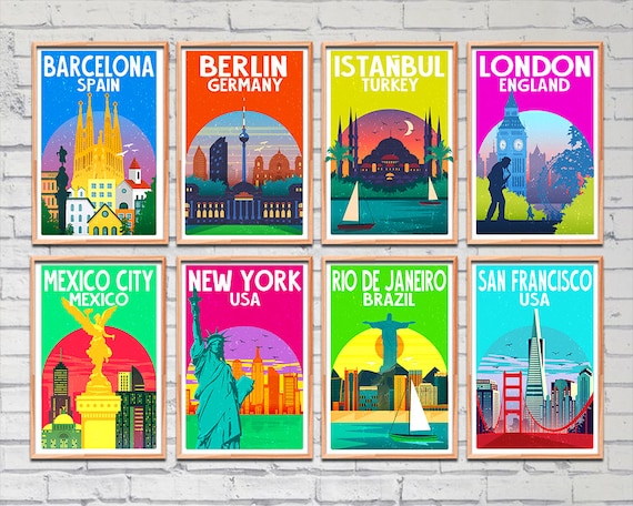 Retro Travel Posters, Poster Set, Art Downloads, Digital Prints