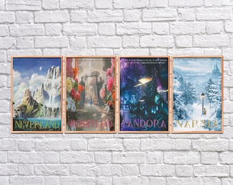 Fantasy Travel Poster Set: Narnia, Wonderland, Pandora, Neverland (Digital Download)