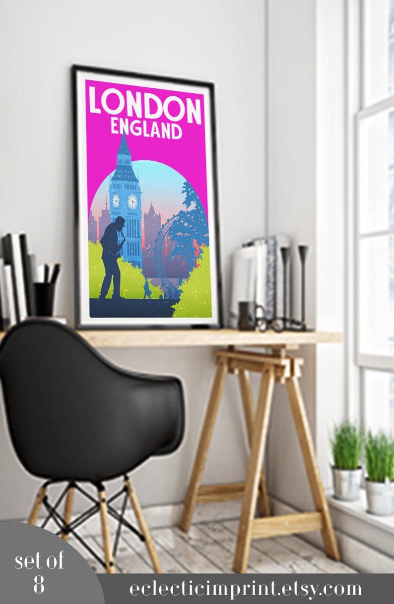 Bright Travel Posters, poster set, art download, Digital prints, Printable art, Colourful art prints, printable travel posters image 5