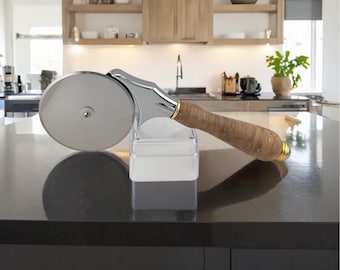 Heavy Duty Pizza Cutter – Hand Made Maple Burl Handle, Stainless Steel Wheel