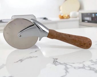 Handmade Maple Burl Handle Pizza Cutter – Stainless Steel Wheel