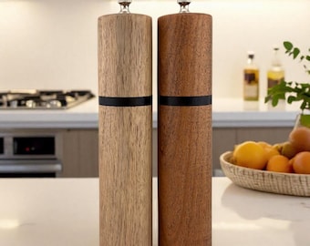 Salt and Pepper Mill Set - Mesquite and Oregon Myrtlewood with Ebony Accent 9"
