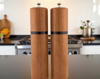 Salt and Pepper Mill Set - African Mahogany with Ebony Accent 9"