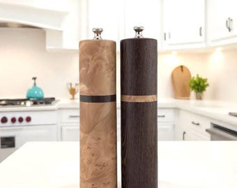 Salt and Pepper Mill Set - Maple Burl and Wenge 7.75”