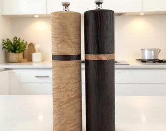 Salt and Pepper Mill Set - Curly Maple and Wenge 8”