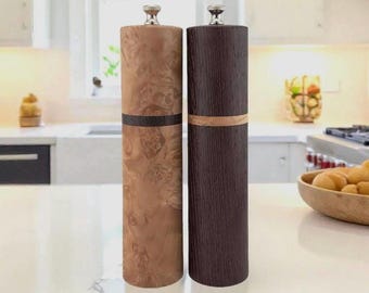 Salt and Pepper Mill Set - Maple Burl and Wenge 8”