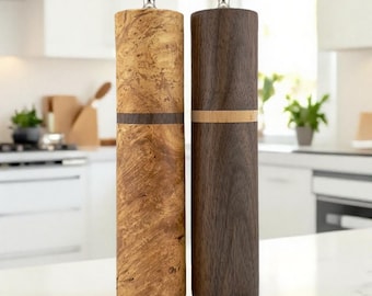 Salt and Pepper Mill Set - Spalted Maple Burl and Claro Walnut 8”
