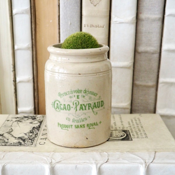 Green French Cacao Advertising Label, Vintage Marmalade Jam Crock Jar