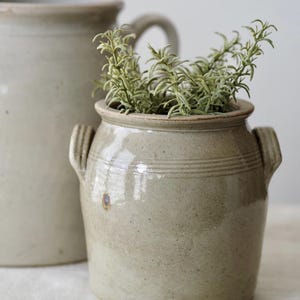 Vintage French 7" Glazed Stoneware Confit Pot with Handles,  European Kitchen Home Decor