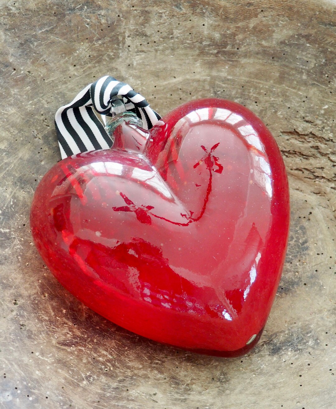 Red Hand Blown Glass Heart Ornaments/bowl Fillers, Farmhouse Home Decor Etsy
