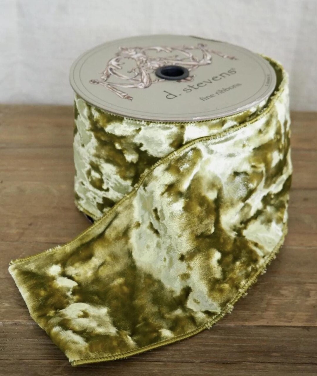 Chartreuse Green Crushed Velvet Wire Edge Ribbon - 4