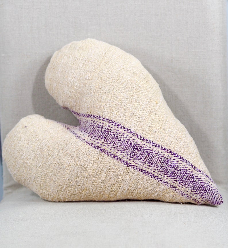 Vintage Purple Grain Sack Heart Pillow French Farmhouse Decor