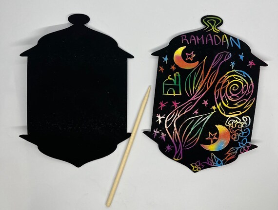 HOWAF Lot 36 Cartes à Gratter Ramadan Aïd - Étoiles, Lune, Mosquée - Arc-en-Ciel Enfants