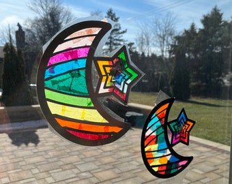 Ramadan Moon and Star Sun Catcher, Ramadan Kids Craft, Paper Sun Catcher, Islamic Kids Crafts, Eid Crafts