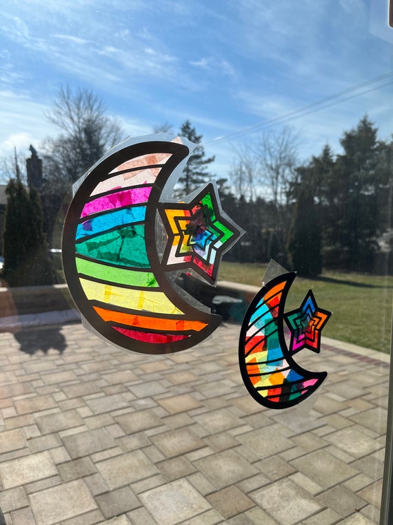 Ramadan Moon and Star Sun Catcher, Ramadan Kids Craft, Paper Sun Catcher, Islamic Kids Crafts, Eid Crafts