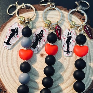 Halloween Goth Keychains, Classic Goth Queen Keychains, Elvira,Morticia Addams, Vampira, Lily Munster, Bride of Frankenstein, Gothic Gifts