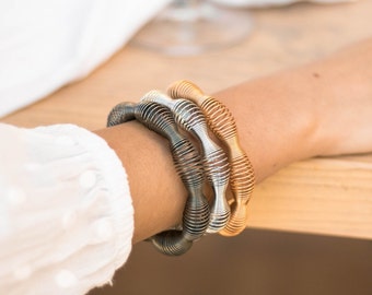 Metal bangle, chunky silver woman cuff, silver wide bracelet, wide flexible bracelet, metal mesh bangle, multi-layered mesh bracelet
