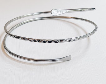 Bracelet-jonc argenté grande taille, double tour, spirale en acier inoxydable, brassard pour bras ouvert, ensemble de brassards réglables