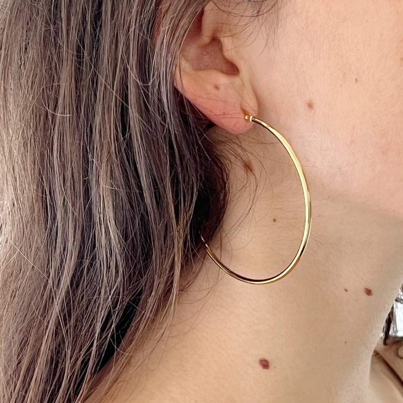 Thin gold hoop earrings, minimalist golden hoops, creole earrings made in stainless steel, statement hoops. image 8