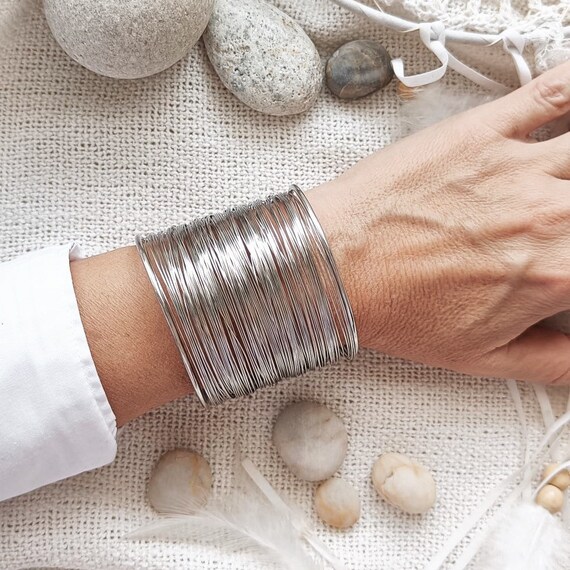 Silver wide shop bangle bracelet