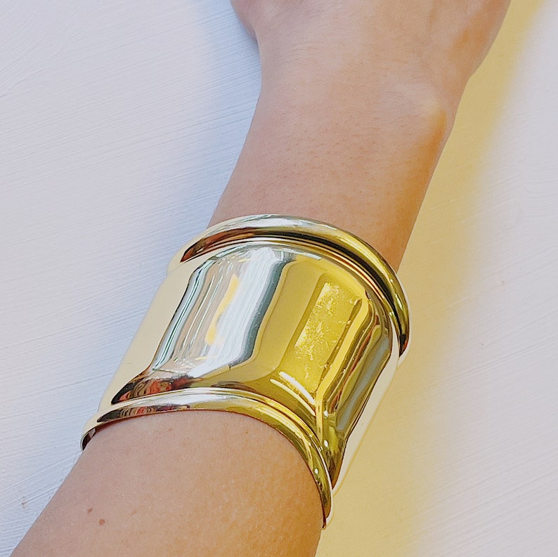 Golden bone cuff bracelet, wide cuff bracelet, geometric bracelet, bold cuff bracelet, brass bangle, Trinny gold bone cuff.