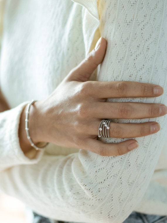 Anillo semanario apilado plata anillos minimalistas - Etsy