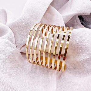 Gold wide bangle, chunky gold bracelet, wrapped wristlet, adjustable gold cuff, goddess style bracelet, twisted bangle,multi hinged bracelet