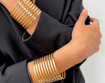 Gold wide bangle, chunky gold bracelet, wrapped wristlet, adjustable gold cuff, goddess style bracelet, twisted bangle,multi hinged bracelet