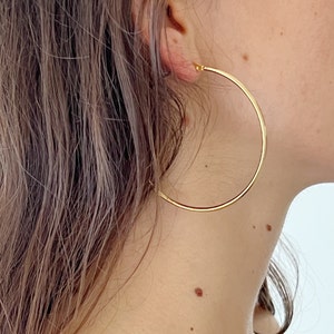 Thin gold hoop earrings, minimalist golden hoops, creole earrings made in stainless steel, statement hoops. image 6