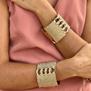 GOLD wide bracelet cuff, Y2K Chunky silver cuff , Adjustable Wristlet, Wide bangle, silver wrist cuff, goddess wrist bracelet, summer. image 1