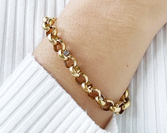 Jackie 1961 golden chain bracelet, gold plated bracelet, rolo chunky bracelet, vintage chain inspiration, stackable bold bracelet.