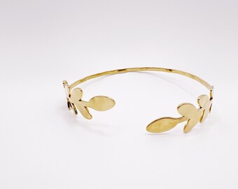 Gold Leaf Arm Cuff, Laurel Crown, Leaf Arm Cuff Gold Flower Wrap Bracelet, Minimalist Bracelet, Summer Jewelry, Gold Plated Stainless Steel