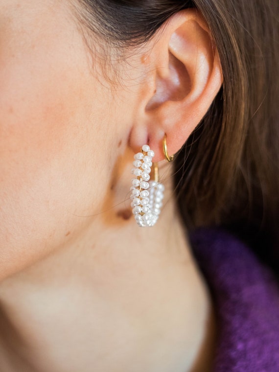 Extra large cheap pearl hoop earrings